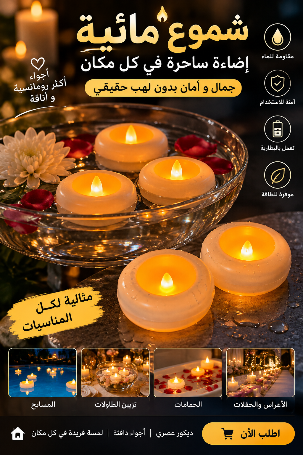 شموع LED عائمة للماء ✨ 3 شموع